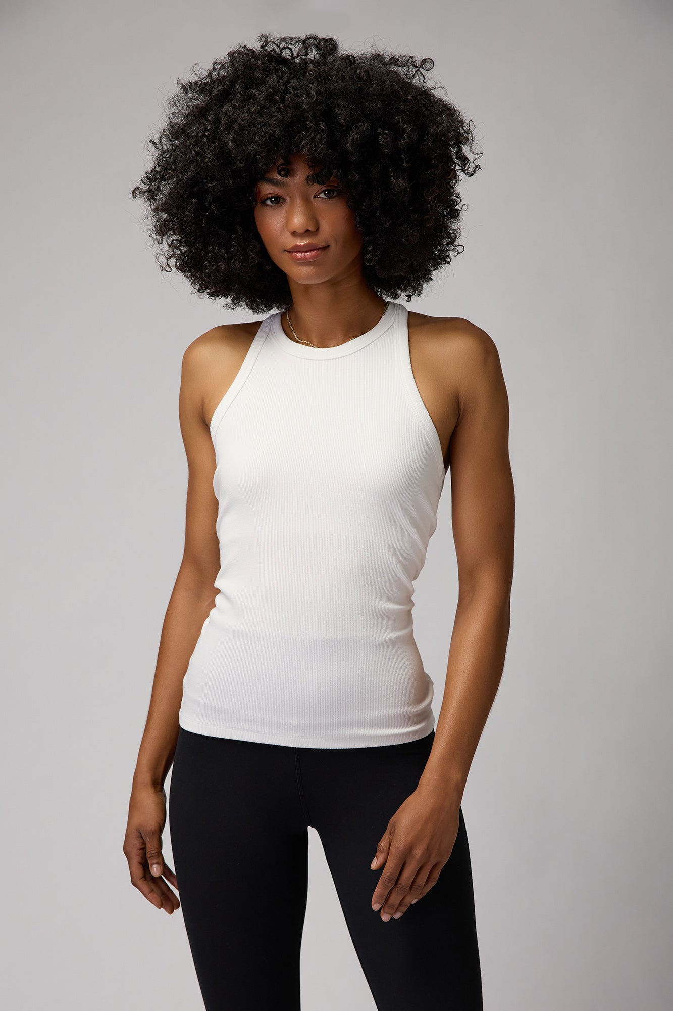 Women's Super Combed Cotton Rib Fabric Slim Fit Solid Racerback Styled Tank  Top - White