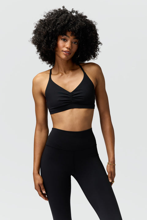 Dropship Black Ribbed Knit Strappy Back Sports Bra to Sell Online at a  Lower Price